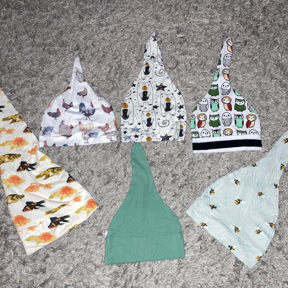 Baby 6-12 months hats 6 piece lot Set milkbarn the woods fish owl bear chicken